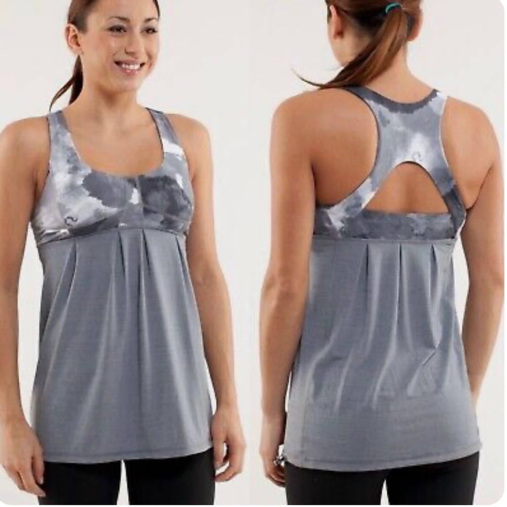 Lululemon Run Your Heart Out Tank Heathered Blurred Gray White Coal Tinted 6